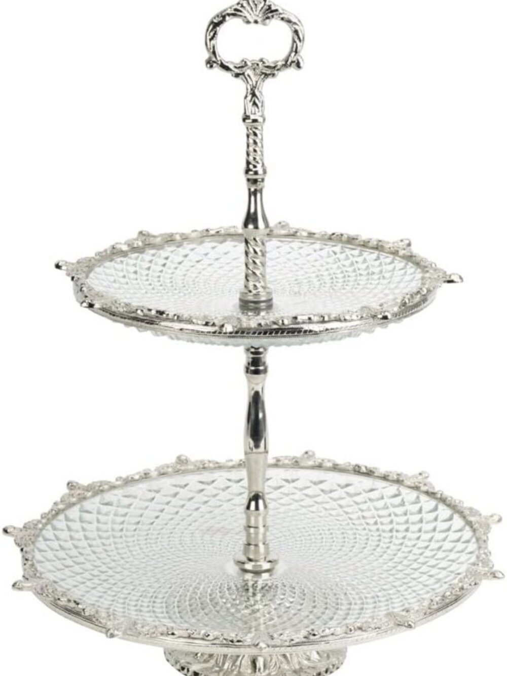 Elegant 2-Tier Serving Tray - 14" Silver Brass Glass Dessert Stand Platter